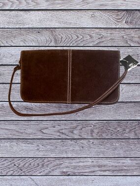 Wilsons Leather small dark brown suede clutch